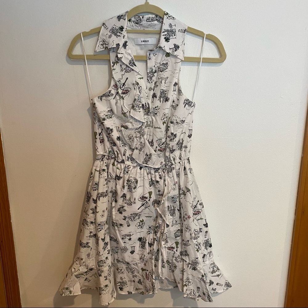 LIKELY Santula Printed Poplin Wrap Mini Dress